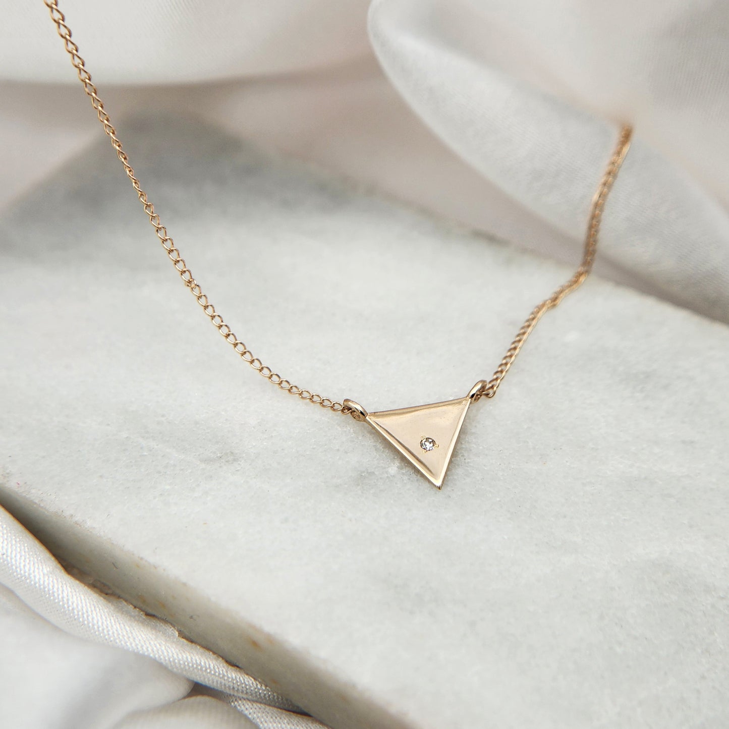 10k Yellow Gold Diamond Triangle Necklace
