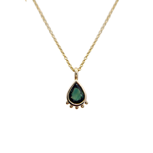 Teal Pear Sapphire Beaded Pendant