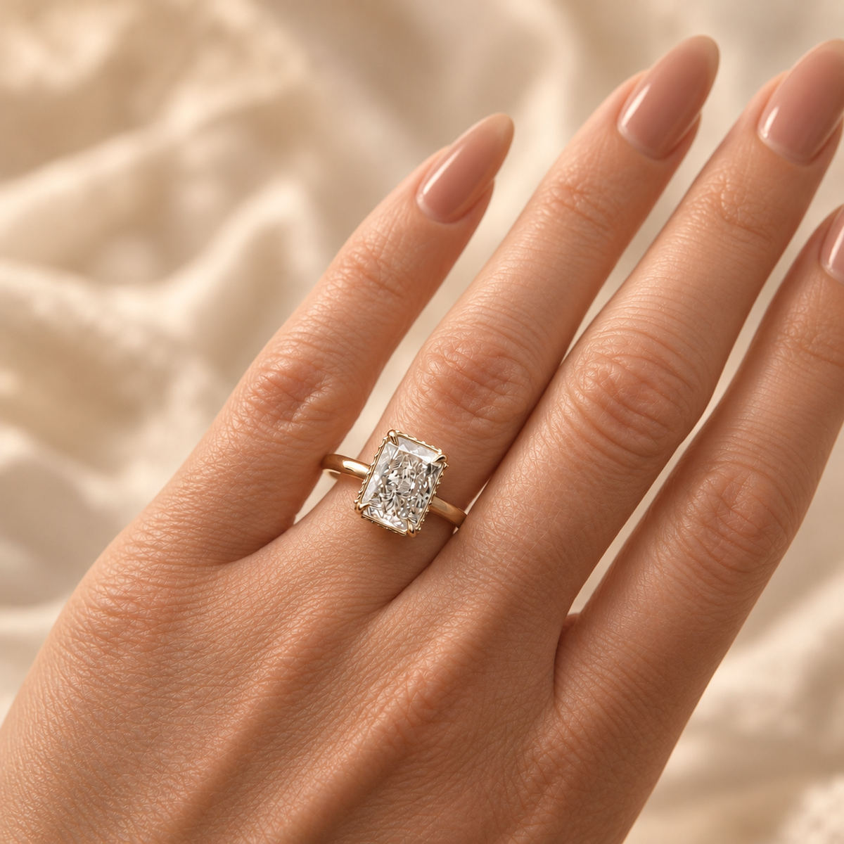 14k Yellow 2.09ct Radiant Lab-Diamond with Hidden Halo