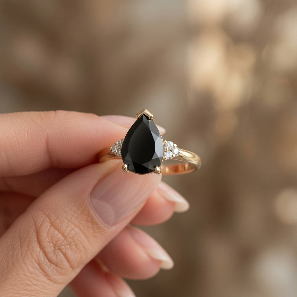 10k Yellow Gold Black Spinel Engagement Ring