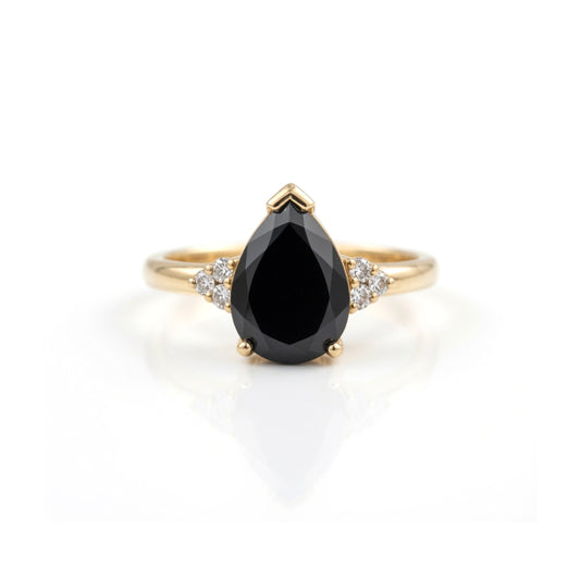 10k Yellow Gold Black Spinel Engagement Ring