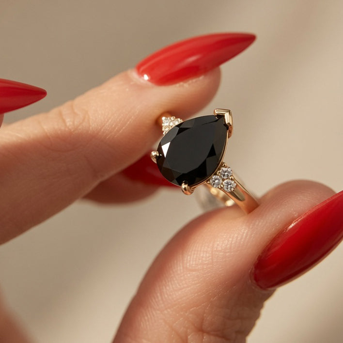 10k Yellow Gold Black Spinel Engagement Ring