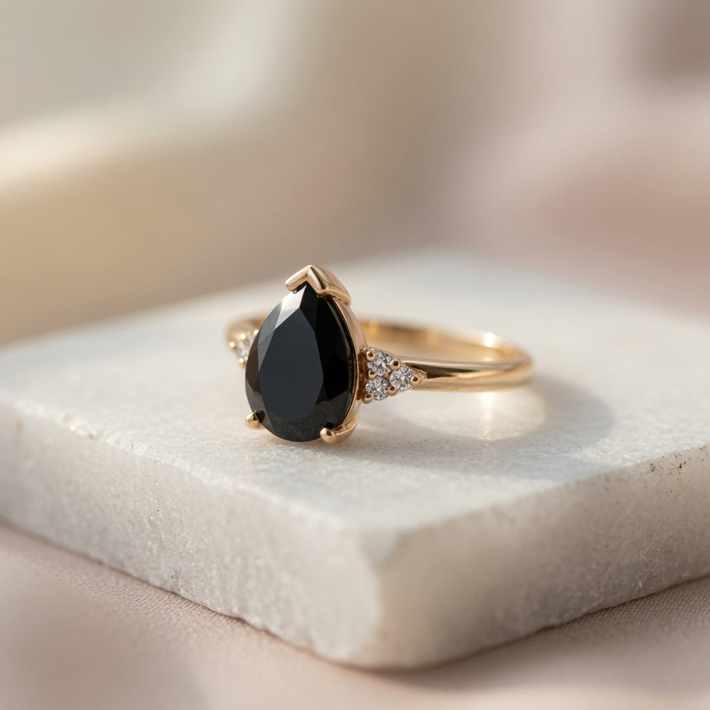 10k Yellow Gold Black Spinel Engagement Ring