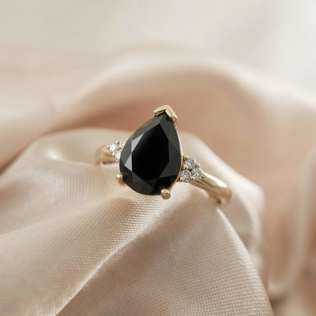 10k Yellow Gold Black Spinel Engagement Ring