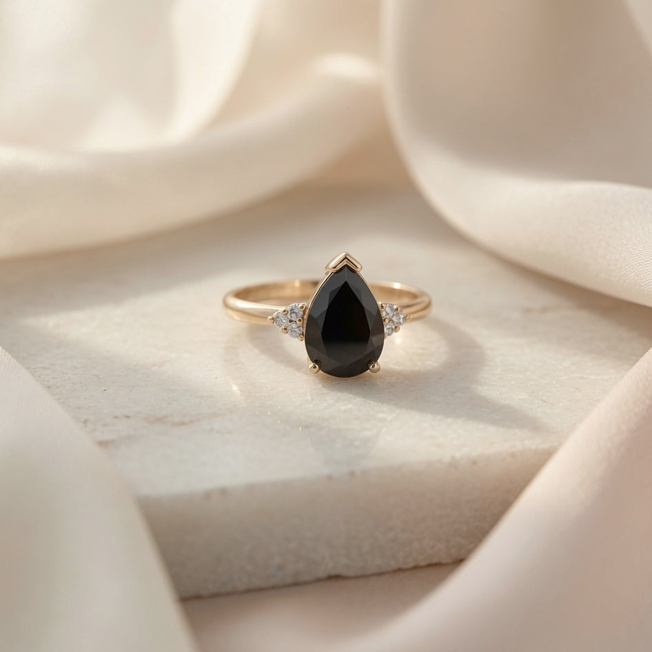 10k Yellow Gold Black Spinel Engagement Ring