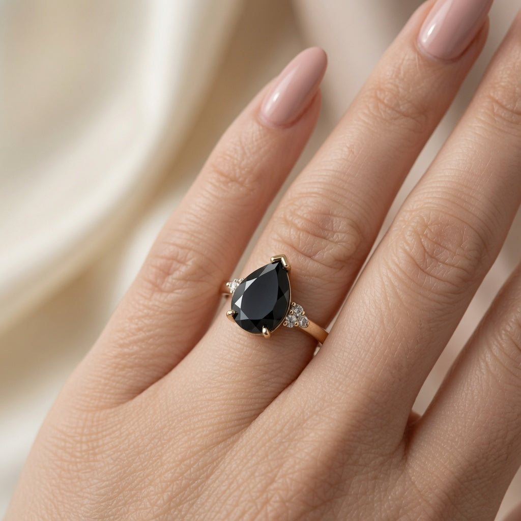 10k Yellow Gold Black Spinel Engagement Ring