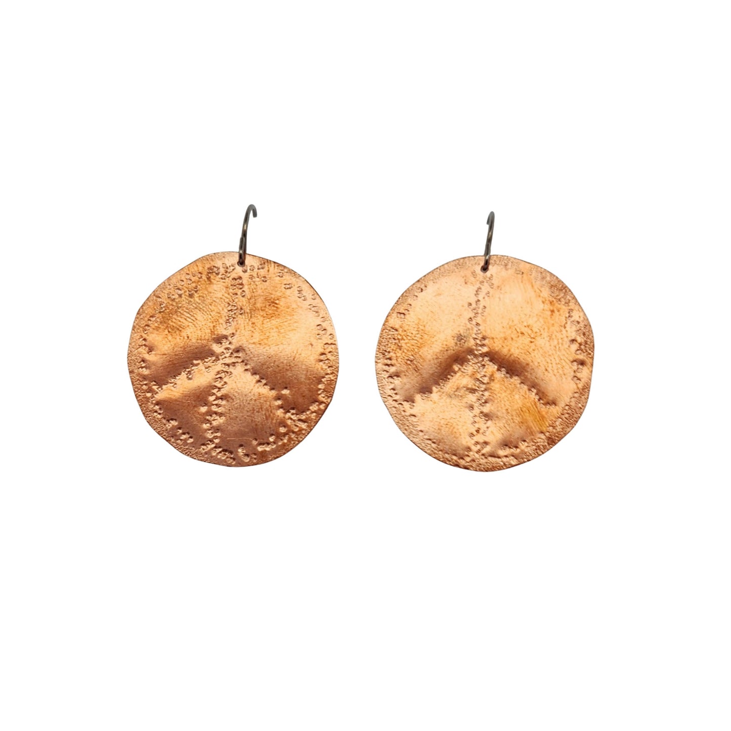 Copper Hammered Peace Disc Earrings
