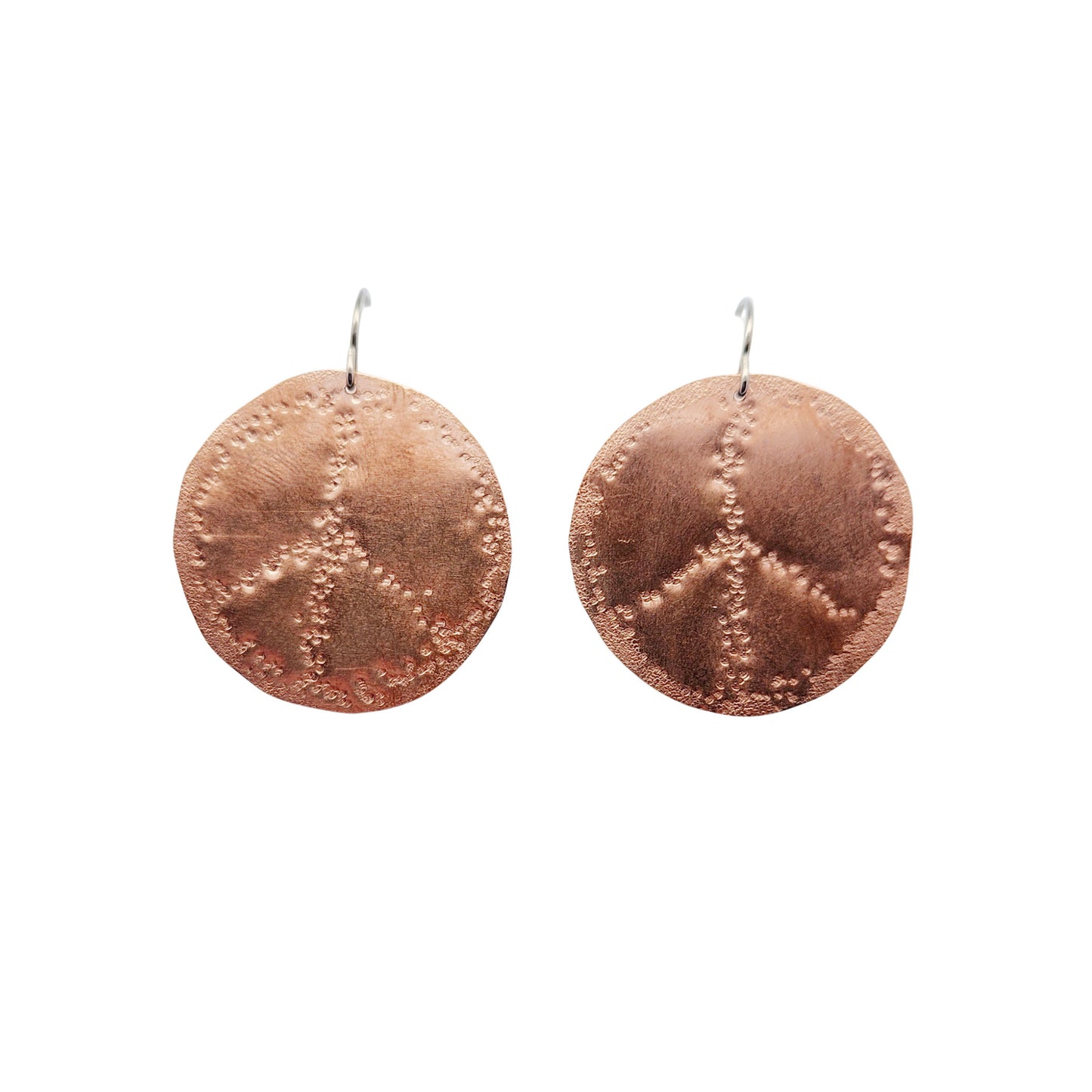 Copper Hammered Peace Disc Earrings