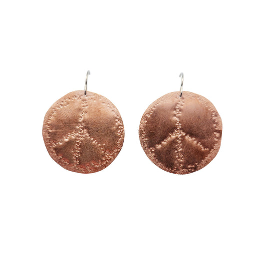 Copper Hammered Peace Disc Earrings