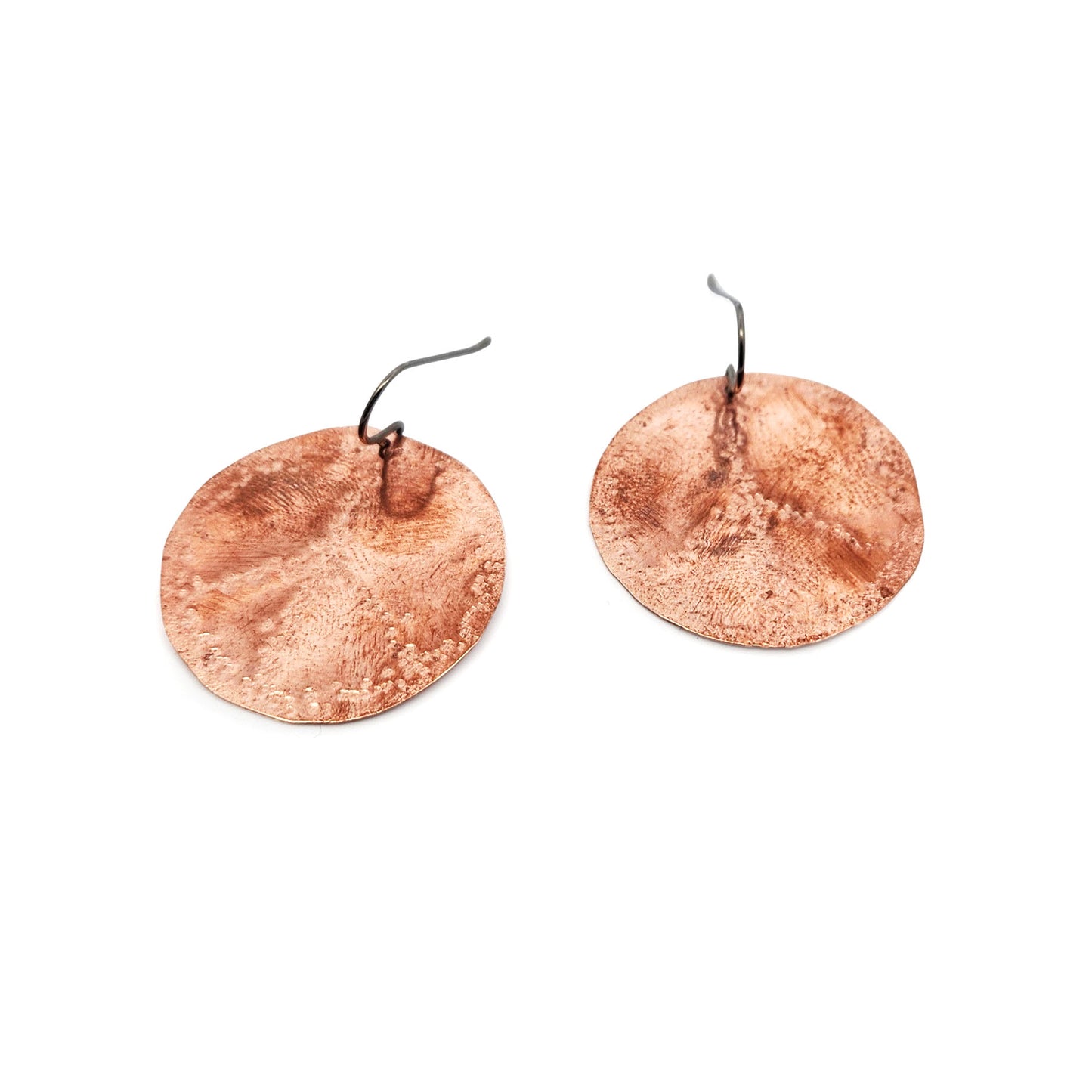Copper Hammered Peace Disc Earrings