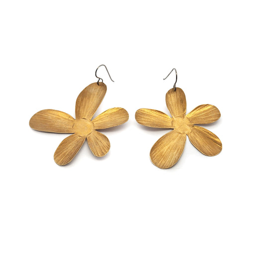 Brass Flower Drop Earrings