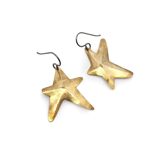 Sculptural Brass Star Earrings