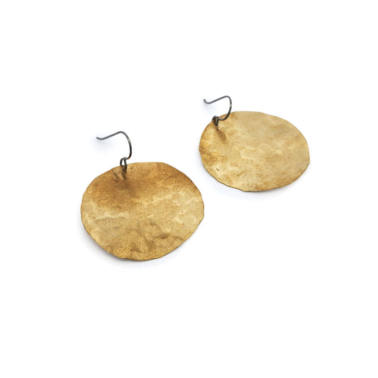 Hammered Brass Disc Earrings