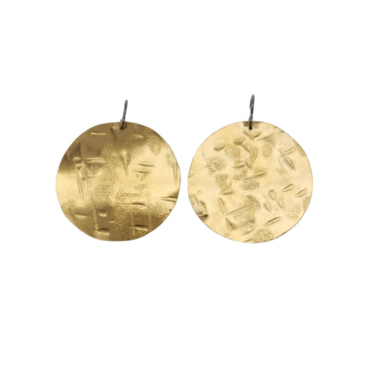 Line Hammered Brass Disc Earrings