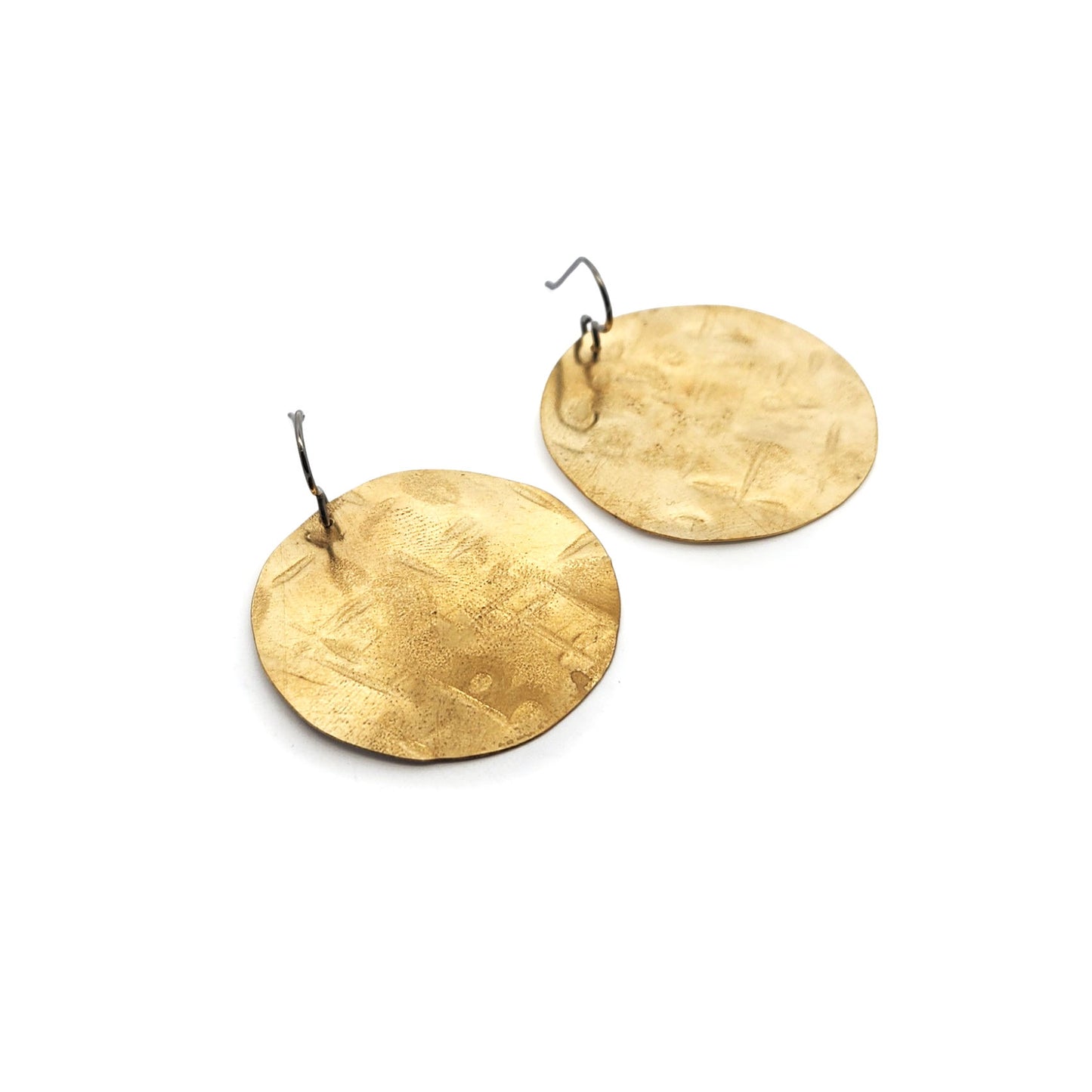 Line Hammered Brass Disc Earrings