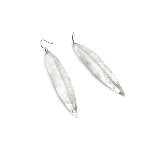 Sculptural Silver Leaf Earrings