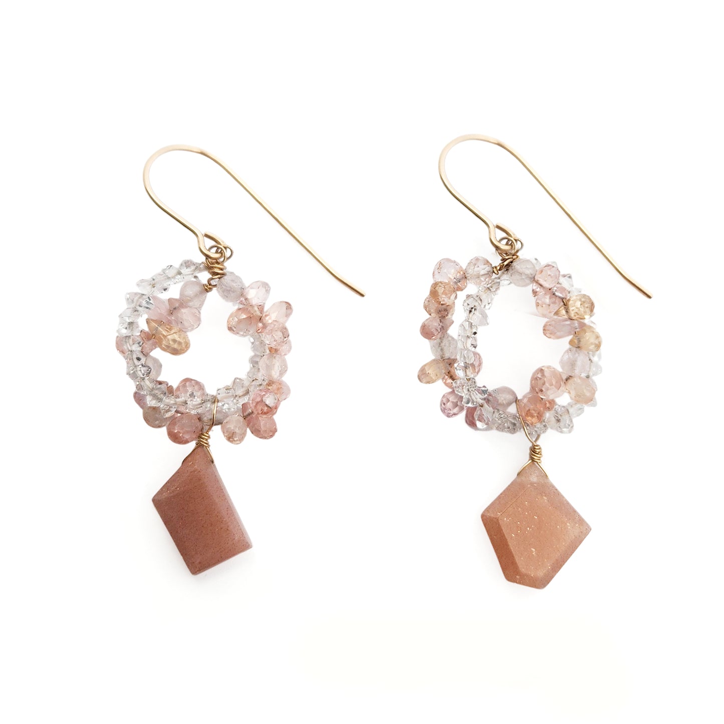 Sapphire & Orange Moonstone Drop Earrings