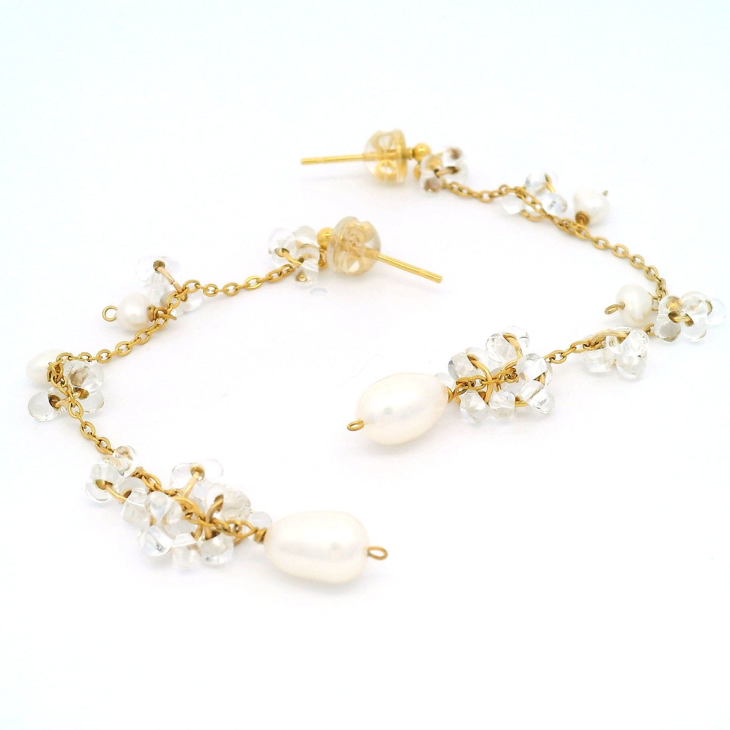 Pearl Long Drop Stud Earrings