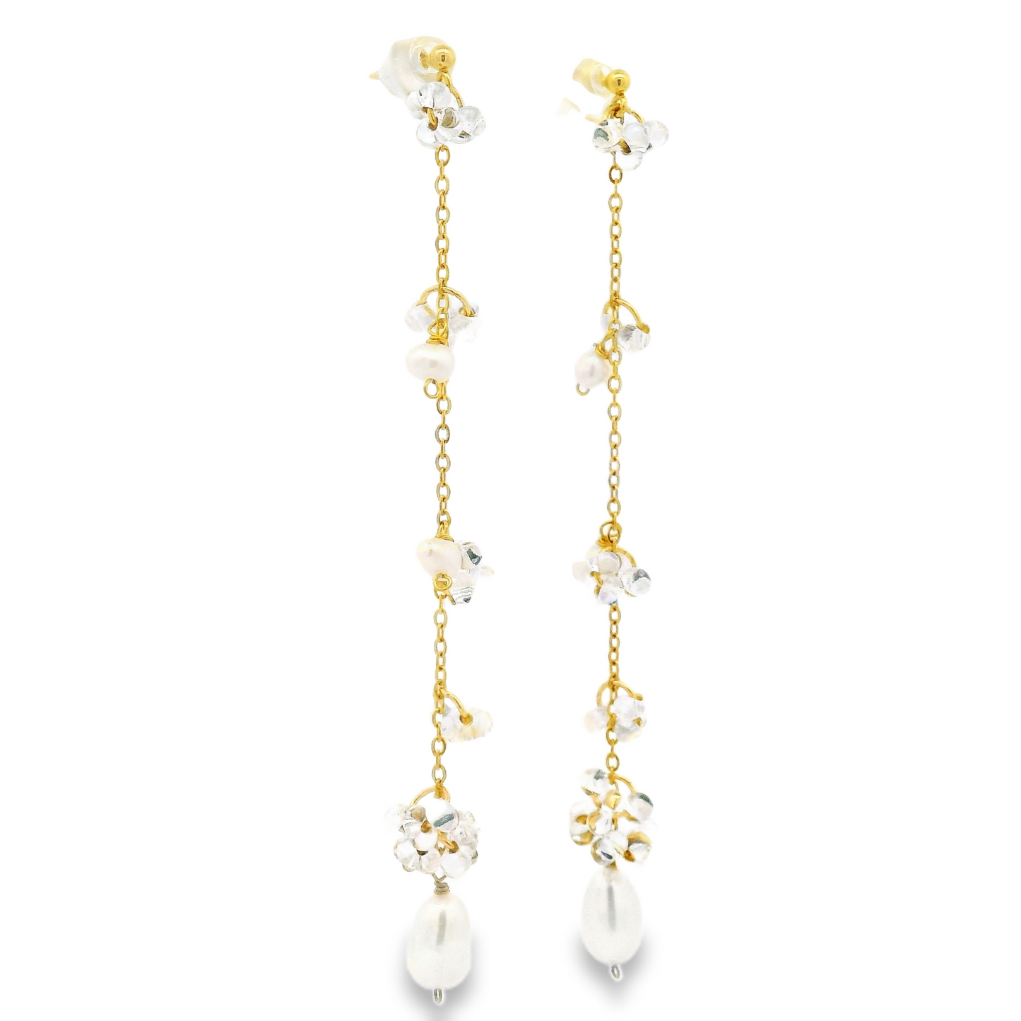 Pearl Long Drop Stud Earrings
