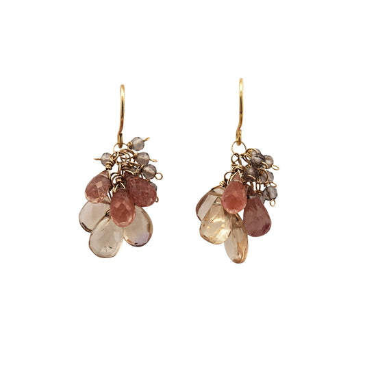 Andesine & Champagne Quartz Cluster Earrings
