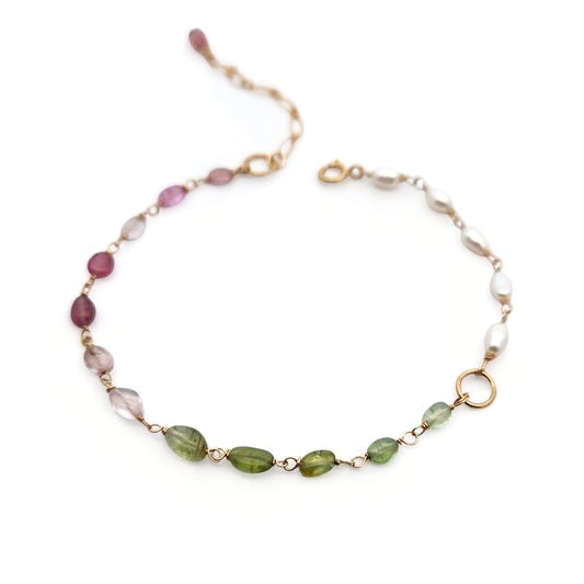 Tourmaline & Pearl Beaded Chain Bracelet