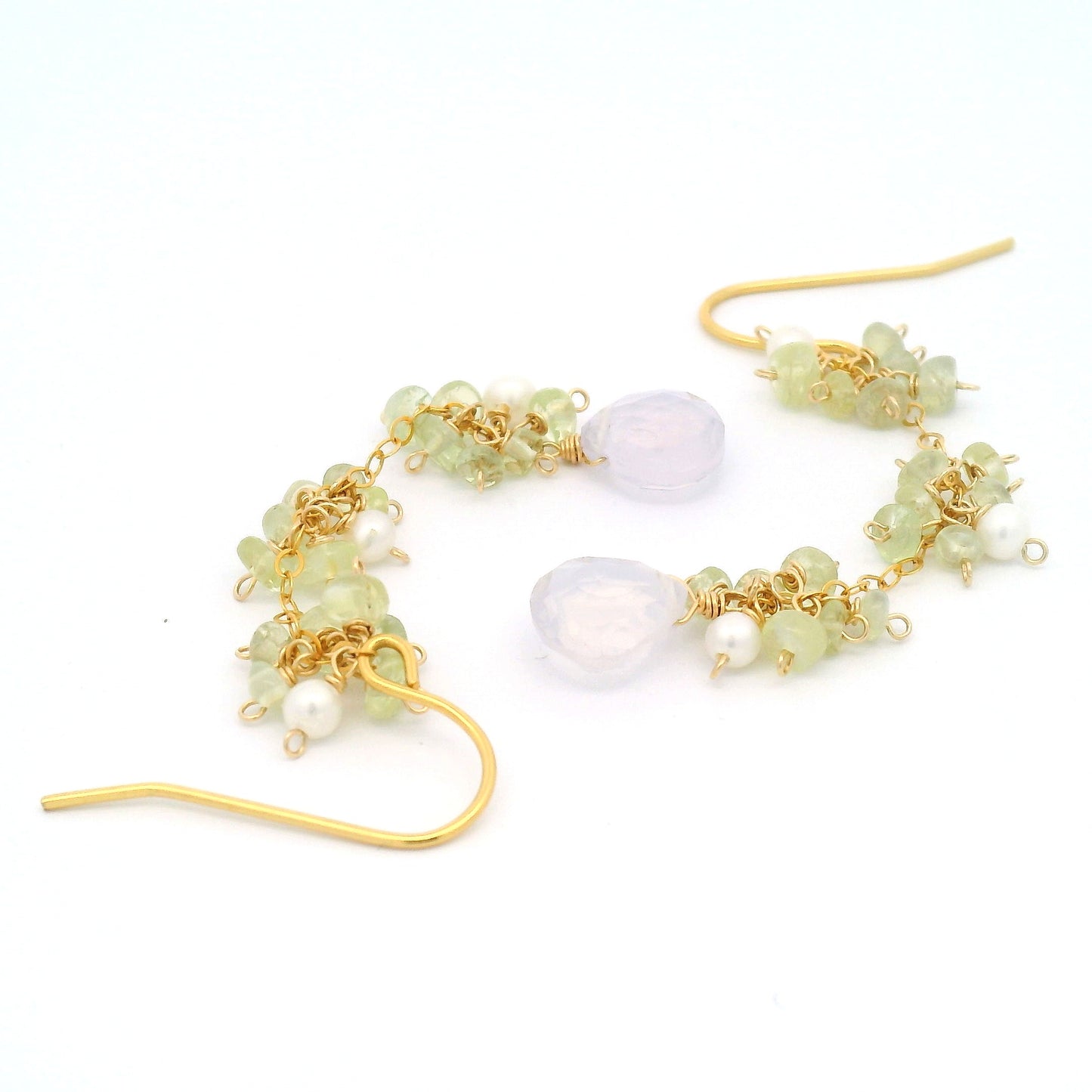 Pearl, Chrysoberyl, Lavender Amethyst Drop Earrings