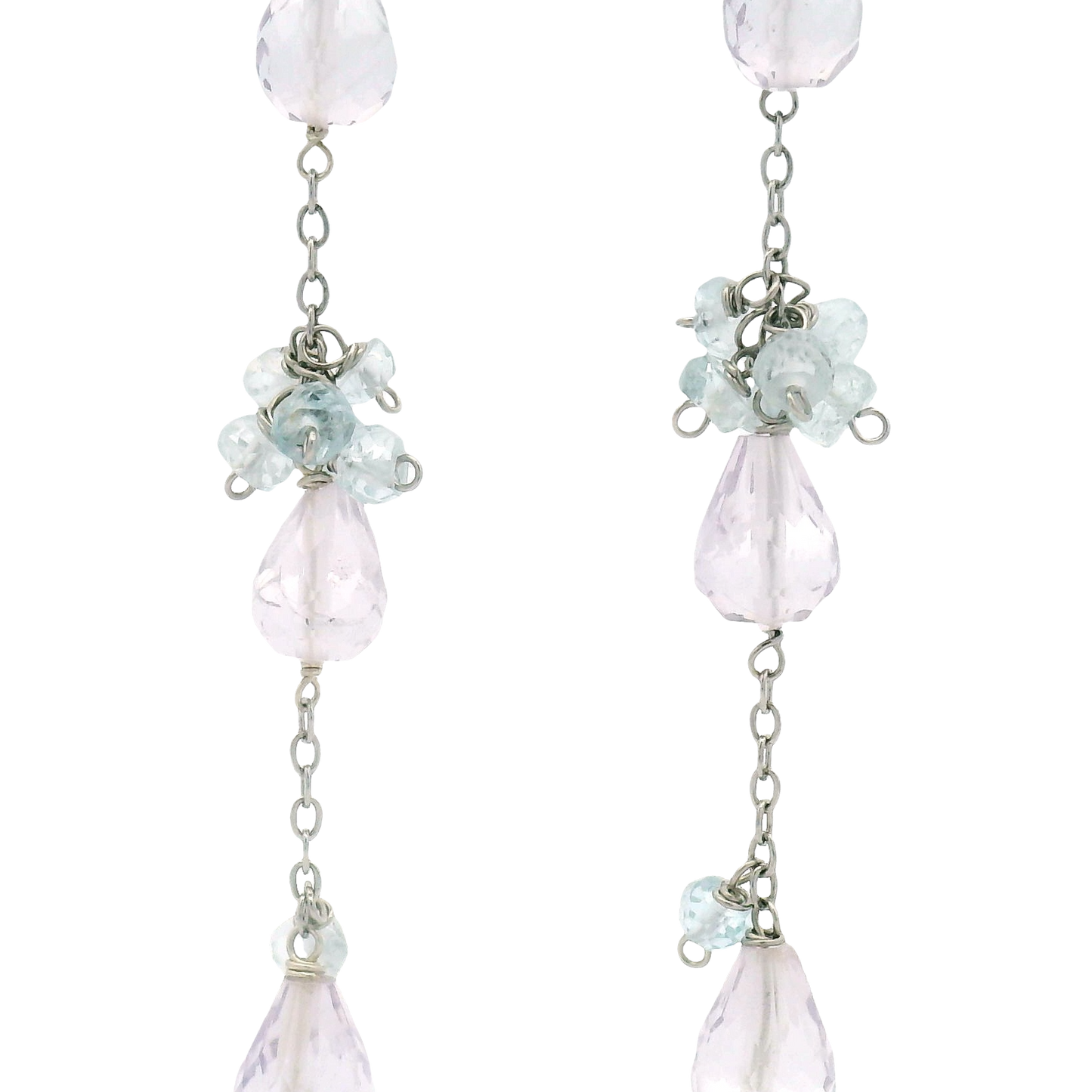 Aquamarine, Pink Amethyst Long Drop Earrings