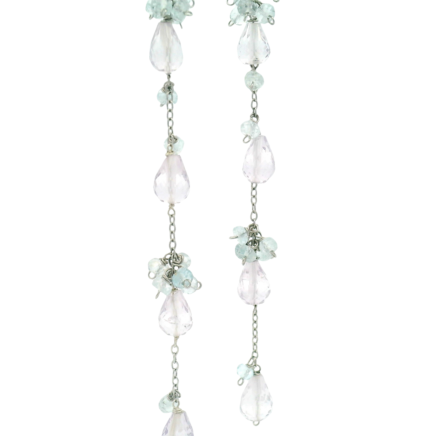Aquamarine, Pink Amethyst Long Drop Earrings