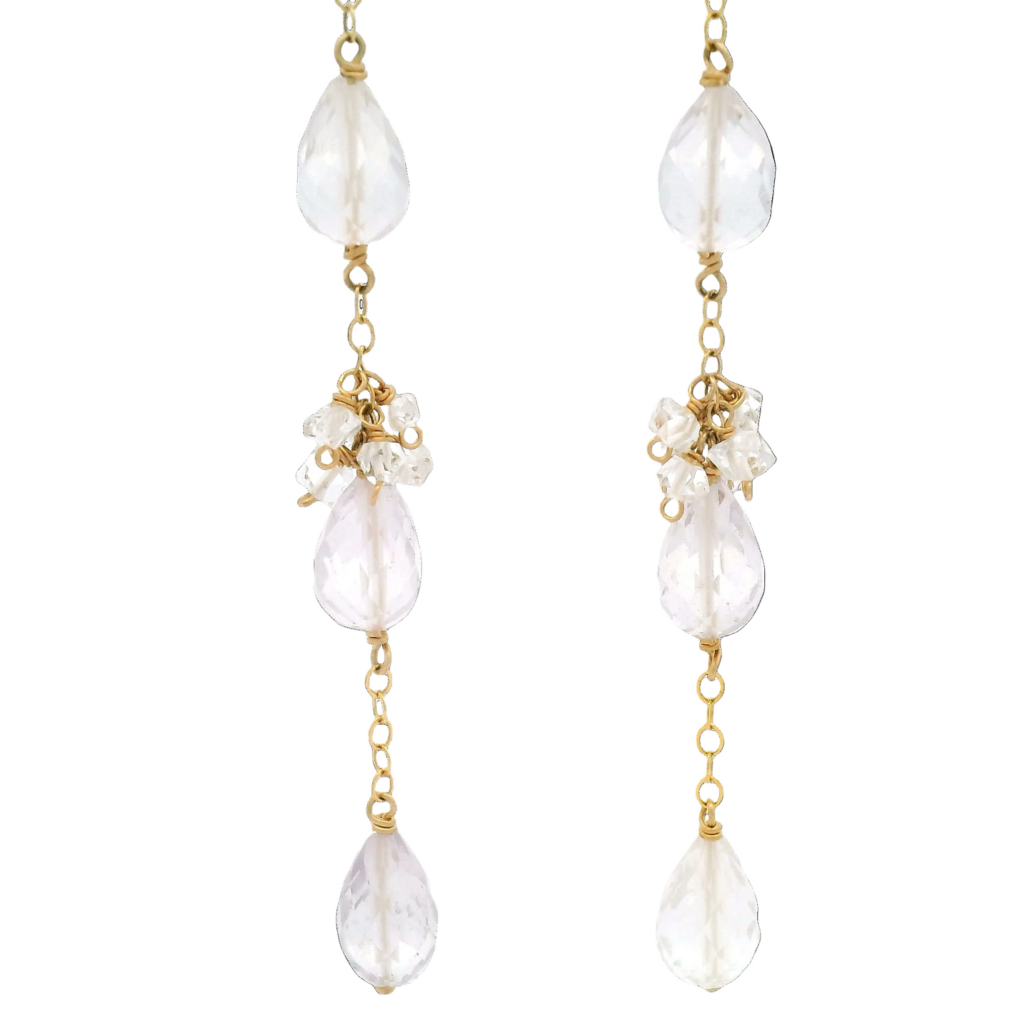 Pink Amethyst, Crystal Long Drop Earrings