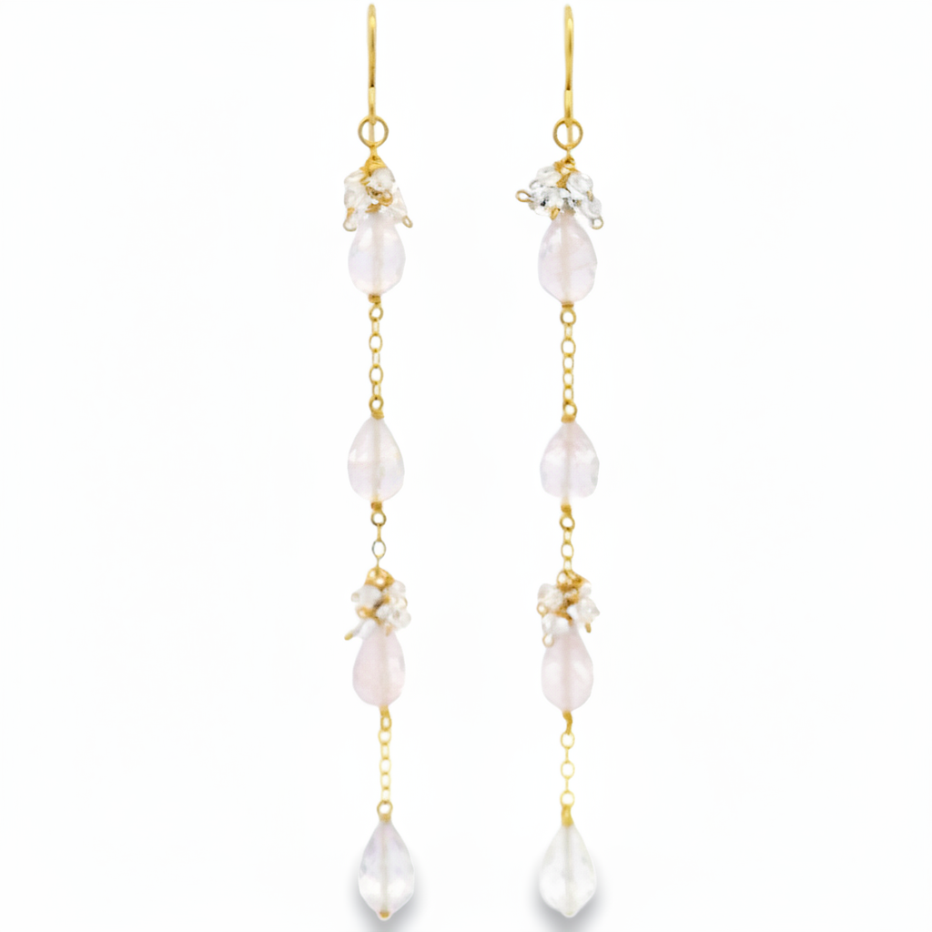 Pink Amethyst, Crystal Long Drop Earrings