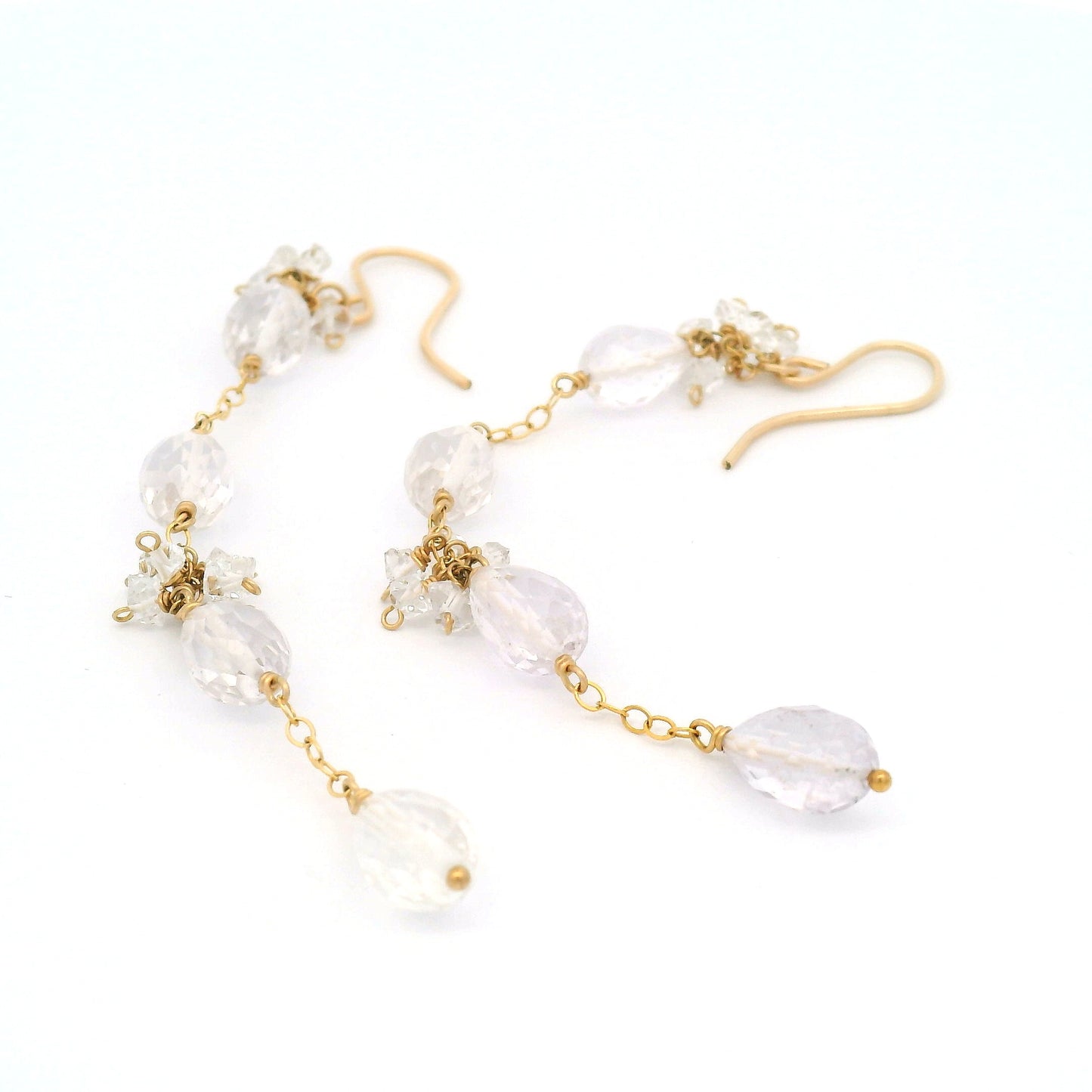 Pink Amethyst, Crystal Long Drop Earrings