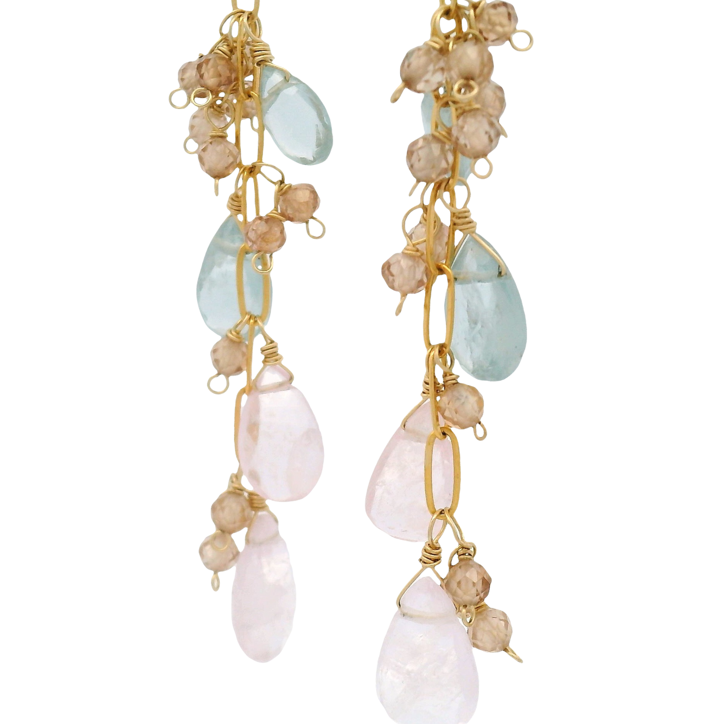 Mint Kyanite, Morganite, Brown Zircon Drop Stud Earrings