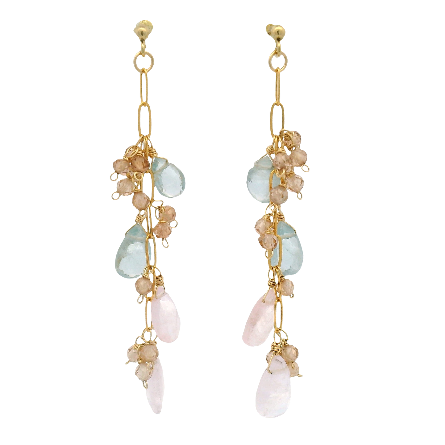 Mint Kyanite, Morganite, Brown Zircon Drop Stud Earrings