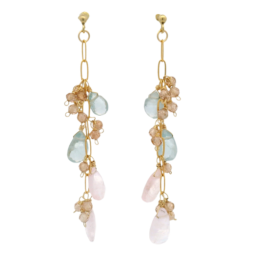 Mint Kyanite, Morganite, Brown Zircon Drop Stud Earrings