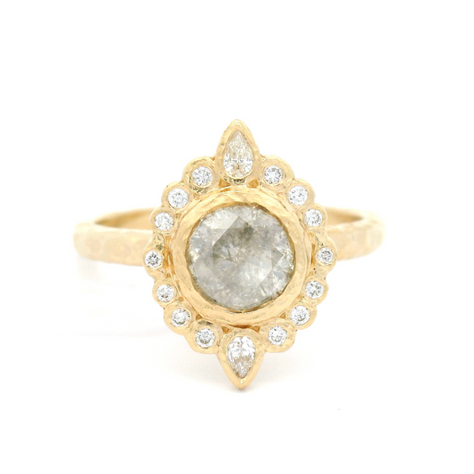 14k Yellow Engagement Ring with 0.85ct Icy Round Brilliant Diamond and Accent Diamonds