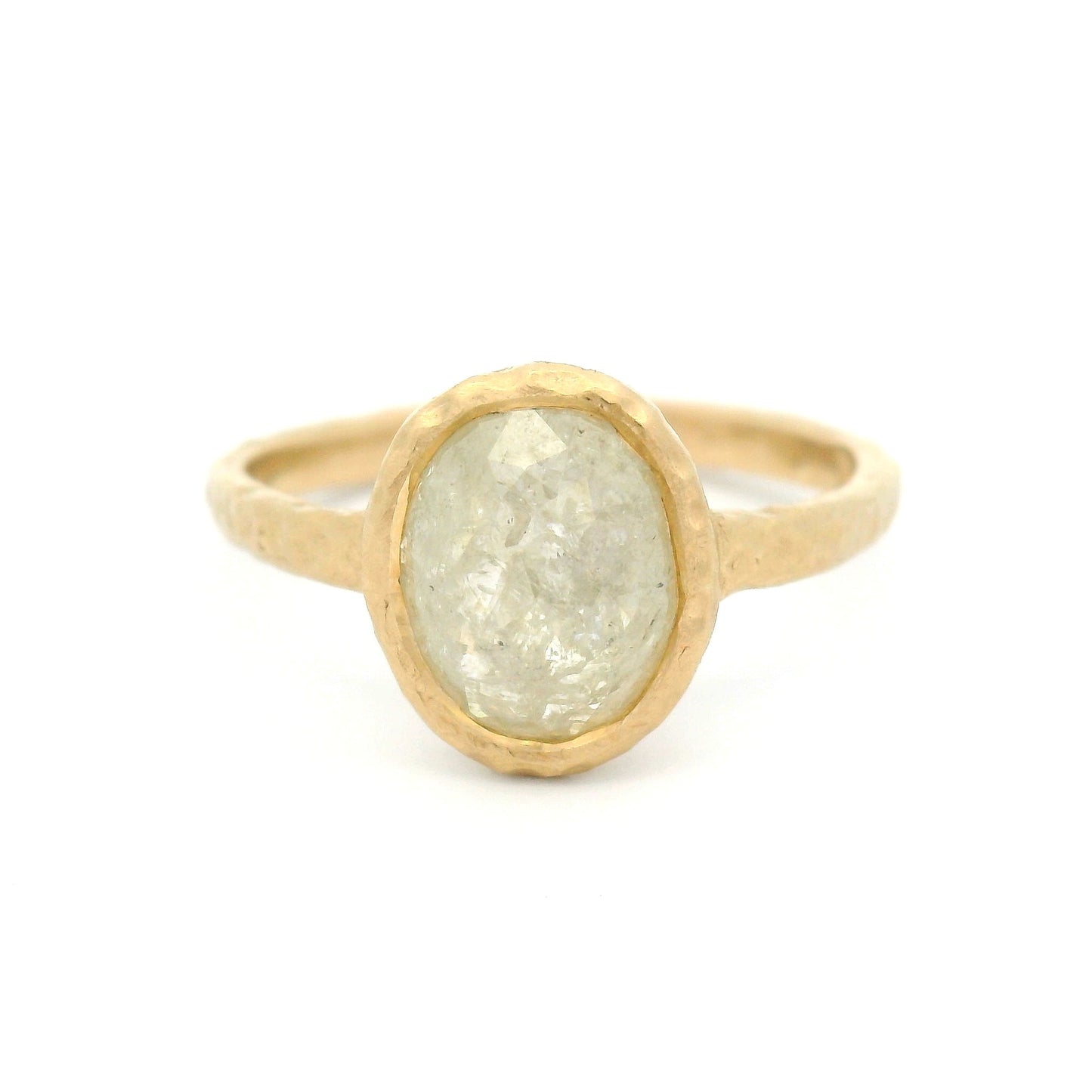 14k Yellow Organic Bezel-Set Solitaire with 1.89ct Rose-Cut Oval Diamond