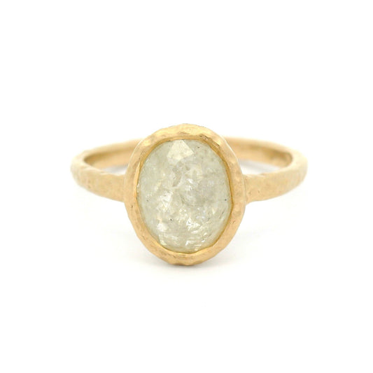 14k Yellow Organic Bezel-Set Solitaire with 1.89ct Rose-Cut Oval Diamond