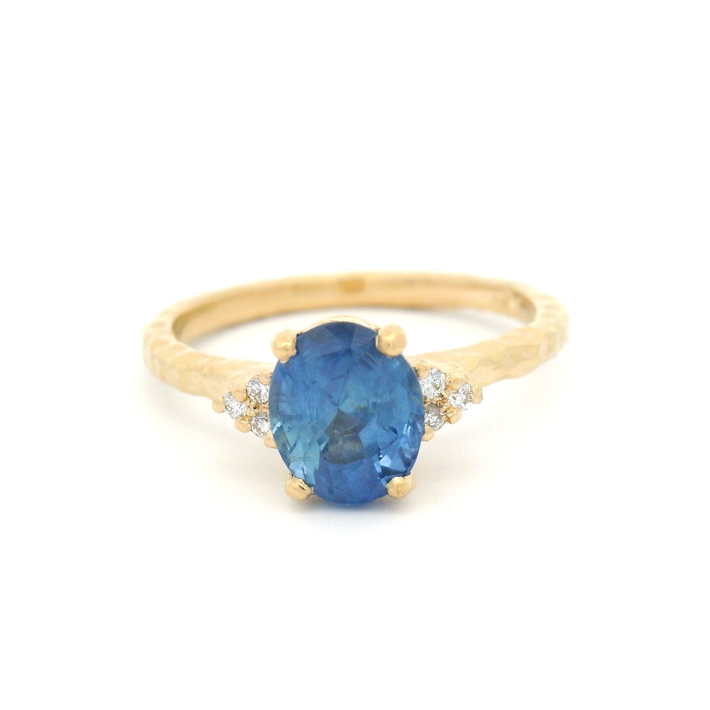 14k Yellow Organic Ring with 1.56ct Blue Sapphire and Diamond Accents