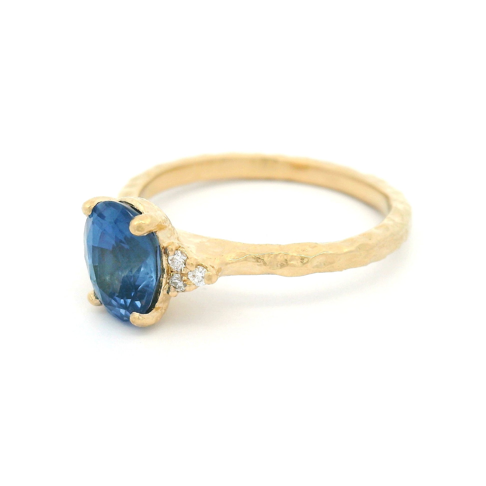 14k Yellow Organic Ring with 1.56ct Blue Sapphire and Diamond Accents