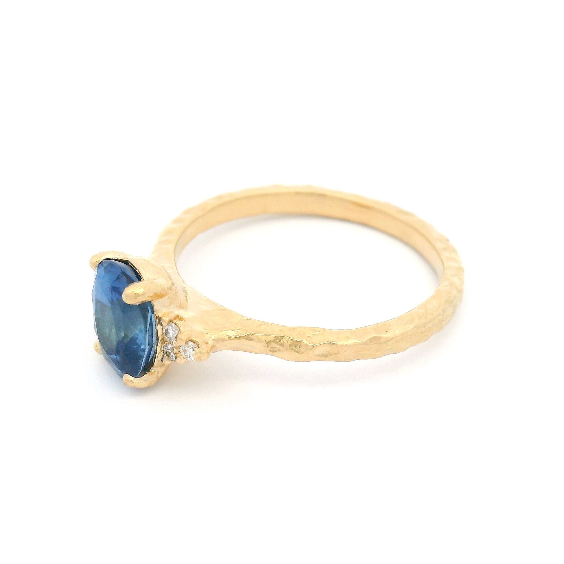14k Yellow Organic Ring with 1.56ct Blue Sapphire and Diamond Accents