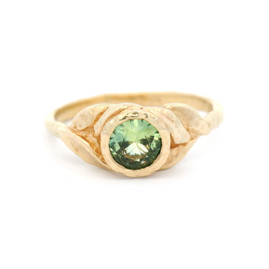 14k Yellow Organic Bezel-Set Solitaire with 0.49ct Green Sapphire