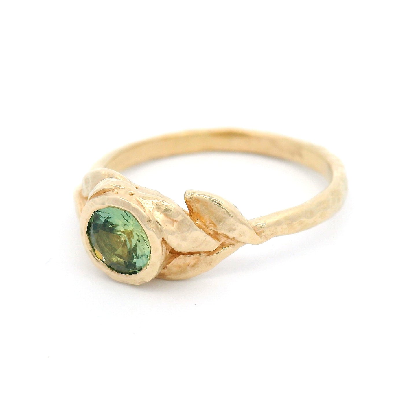 14k Yellow Organic Bezel-Set Solitaire with 0.49ct Green Sapphire