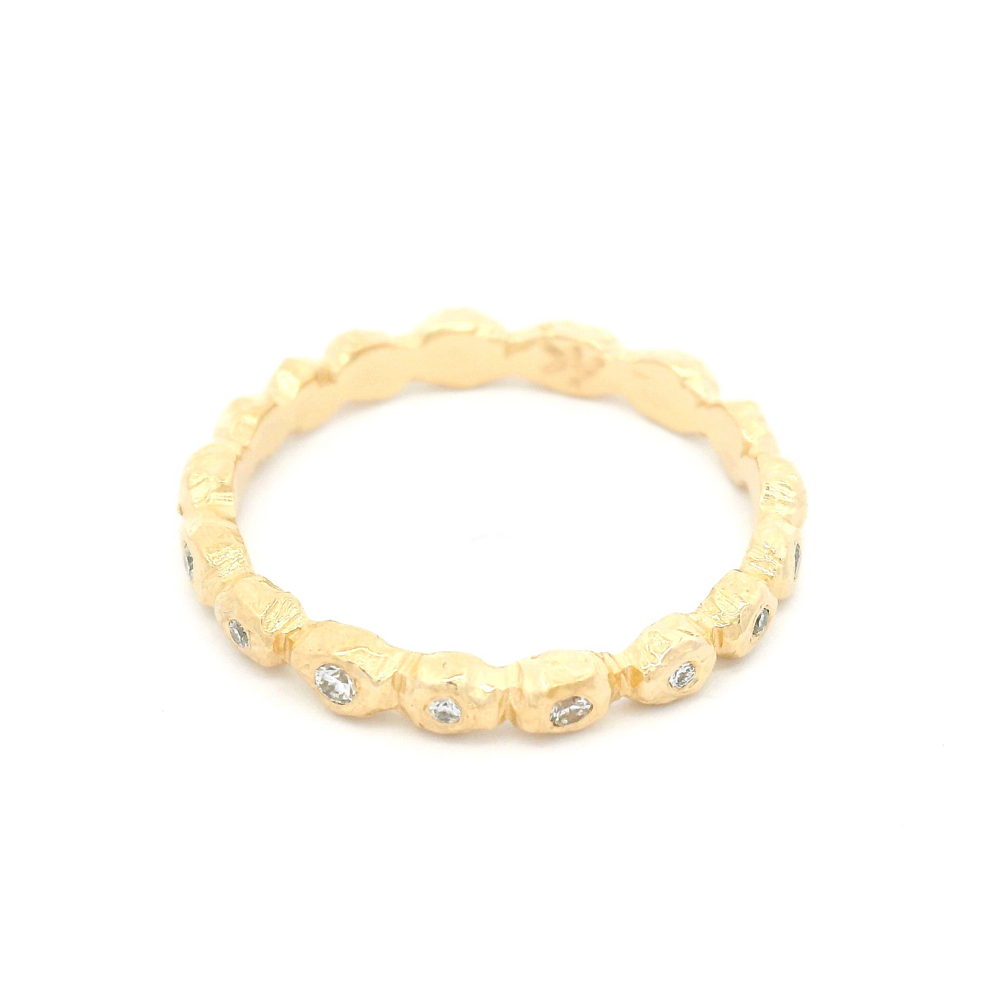 14k Yellow Organic Eternity with Bezel-Set Diamond Stations