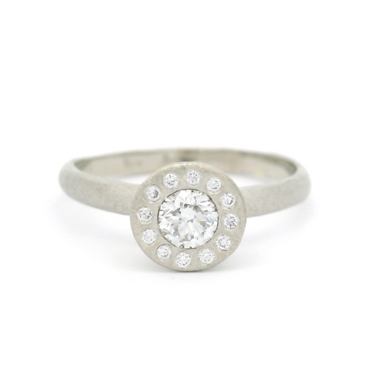 14k White Textured Engagement Ring with 0.26ct Diamond and Accent Diamond Halo