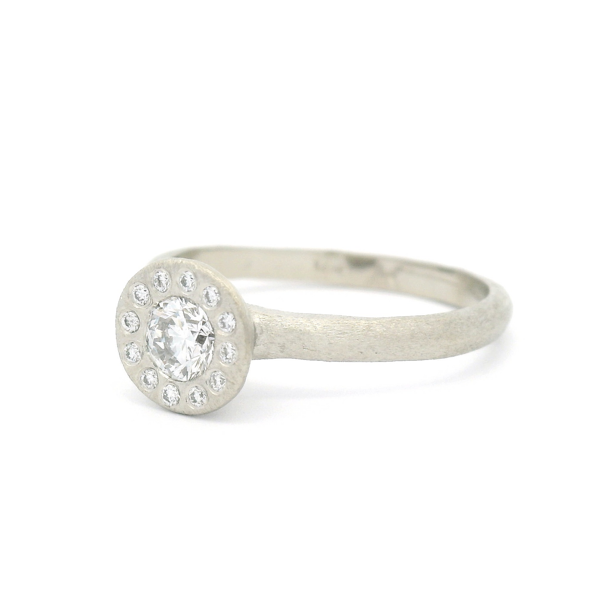 14k White Textured Engagement Ring with 0.26ct Diamond and Accent Diamond Halo