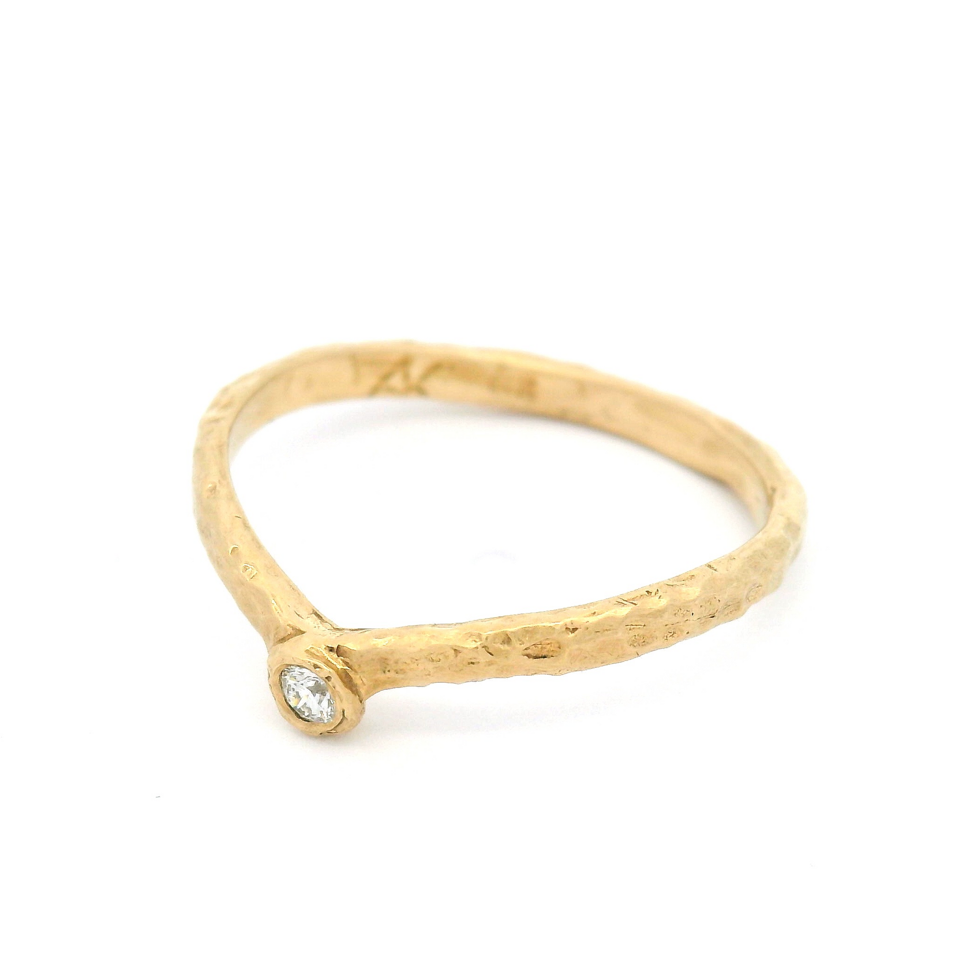 14k Yellow Organic Contour Band with Bezel-Set Accent Diamond