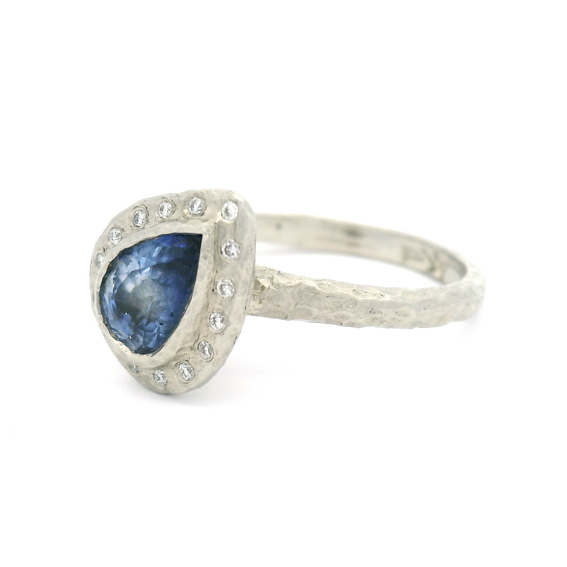 14k White Engagement Ring with 1.05ct Blue Sapphire and Accent Diamond Halo