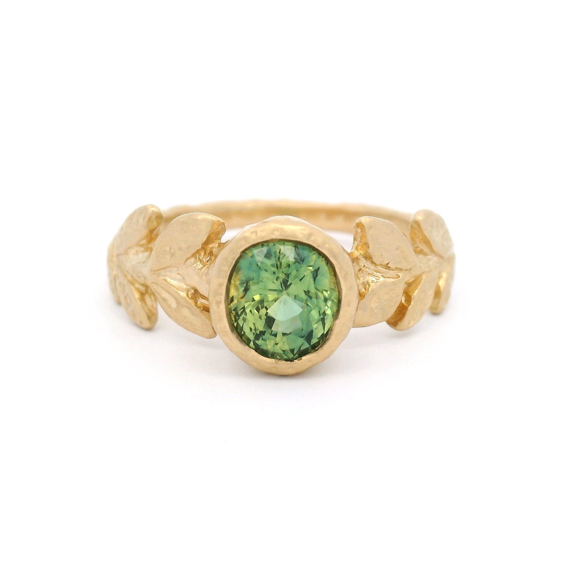 14k Yellow Organic Solitaire with 1.68ct Green Parti Sapphire