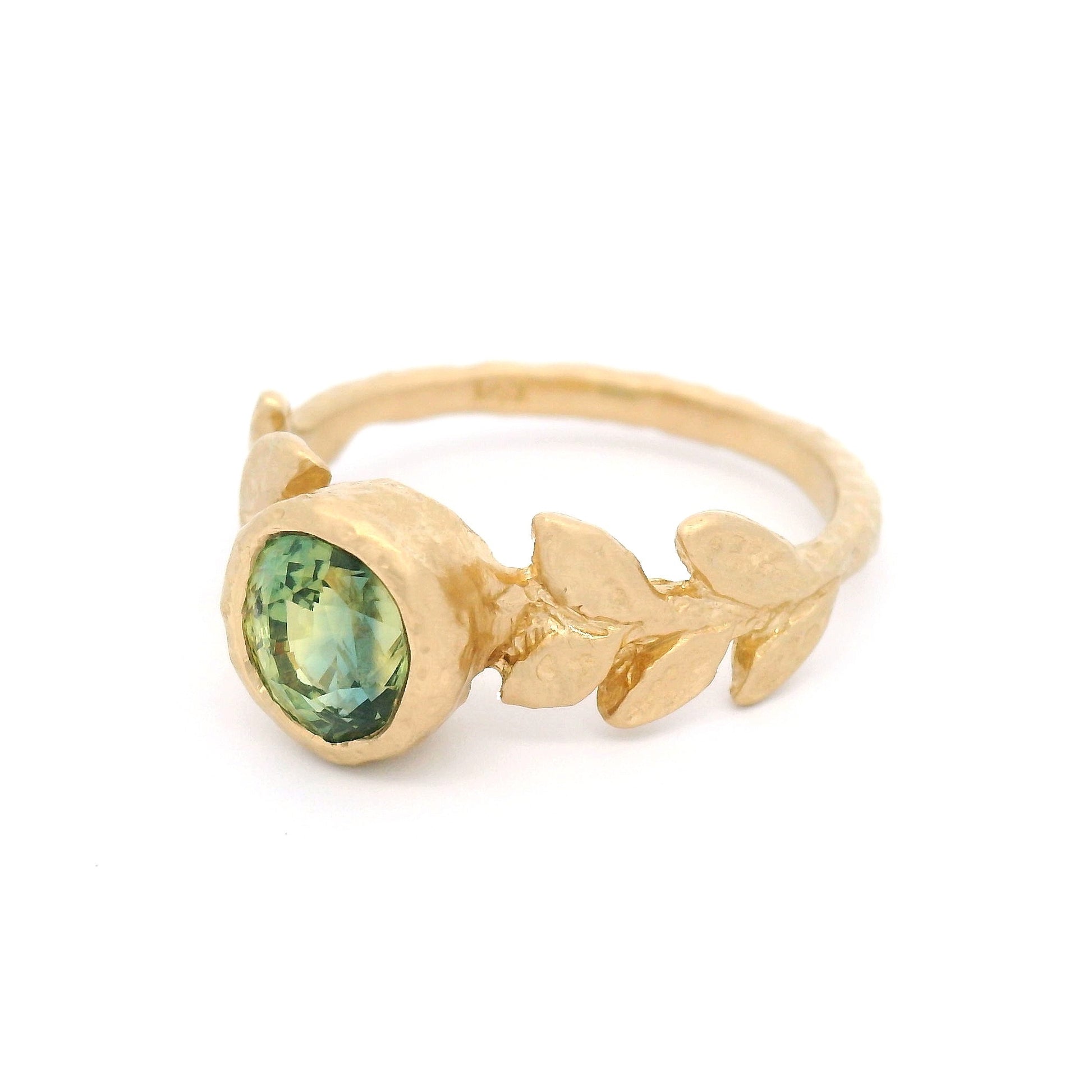 14k Yellow Organic Solitaire with 1.68ct Green Parti Sapphire