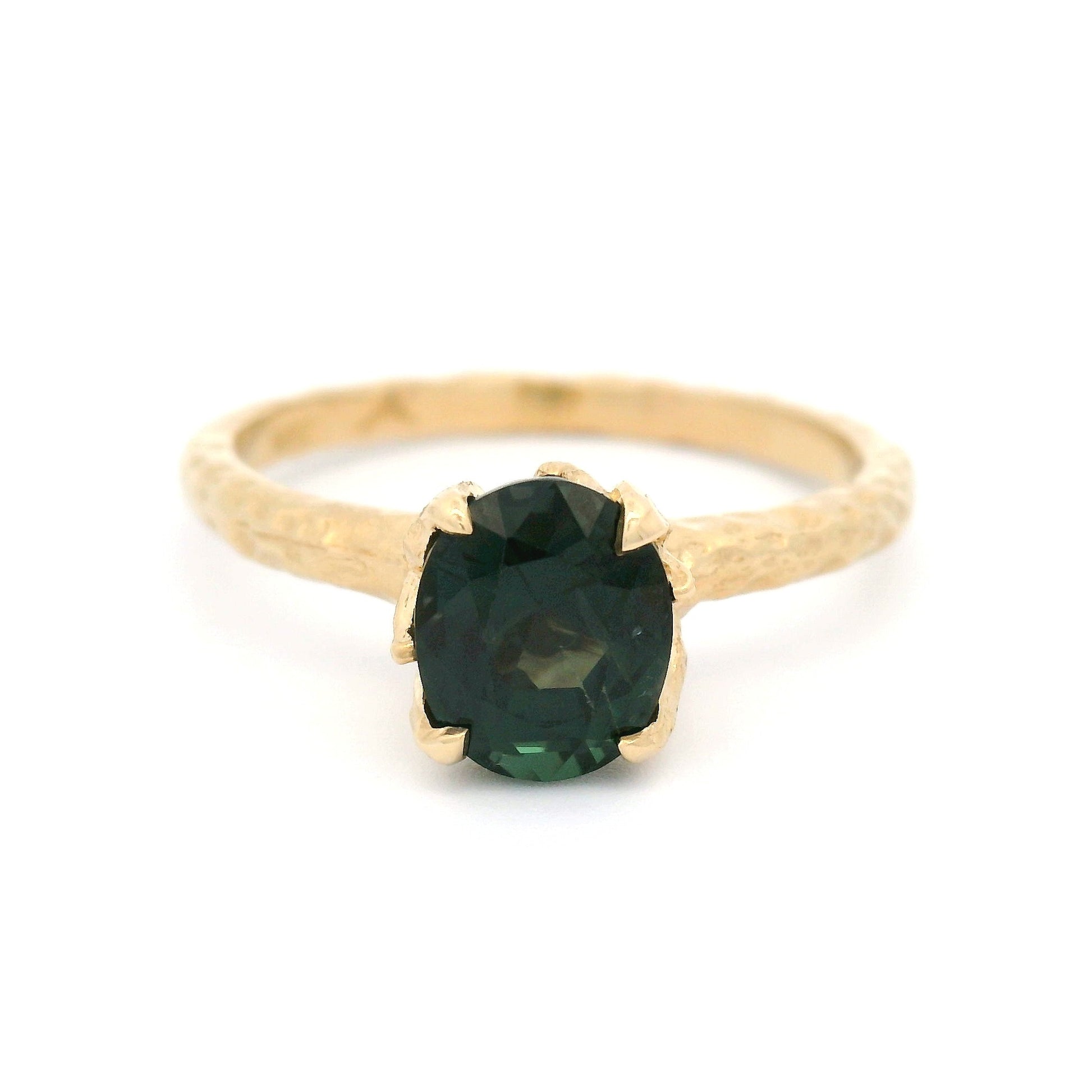 14k Yellow Organic Solitaire with 1.54ct Deep Green Sapphire